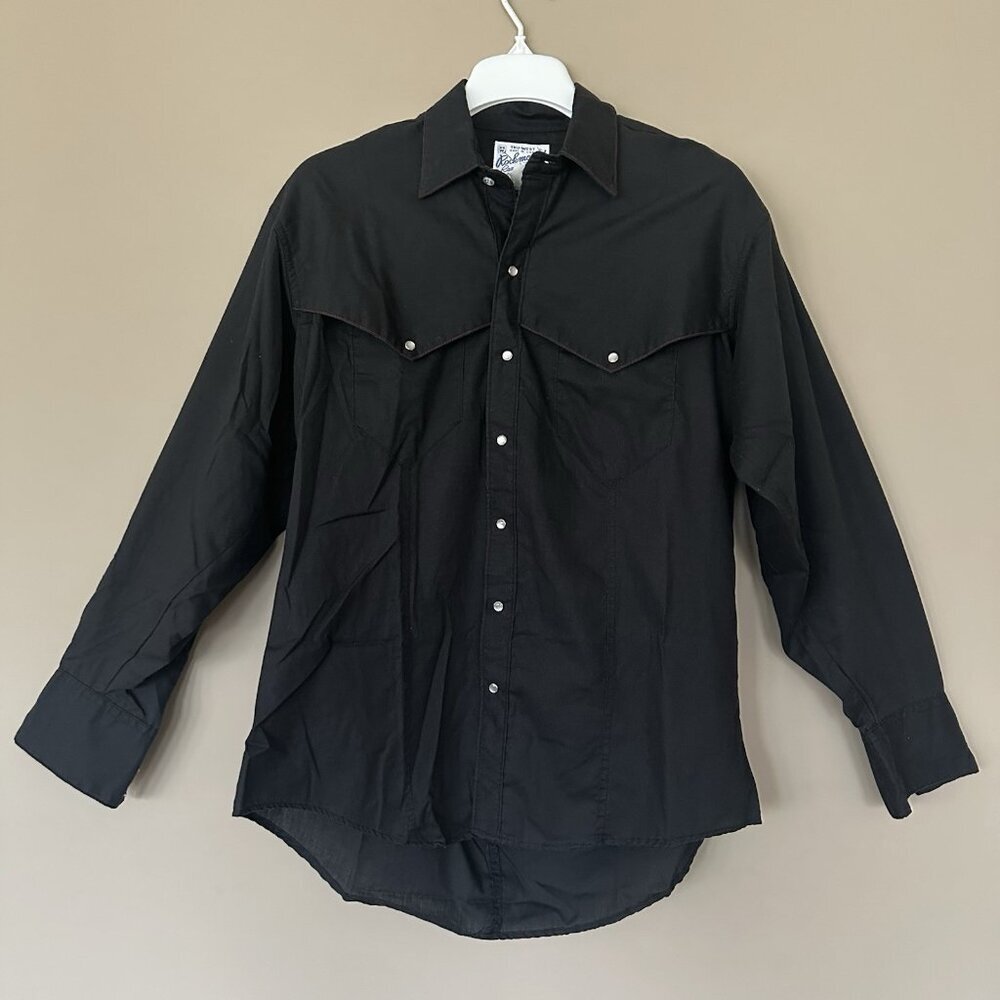Rare Vintage Rockmount Ranch Long Sleeve Pearl Snap Button Shirt Men S Black